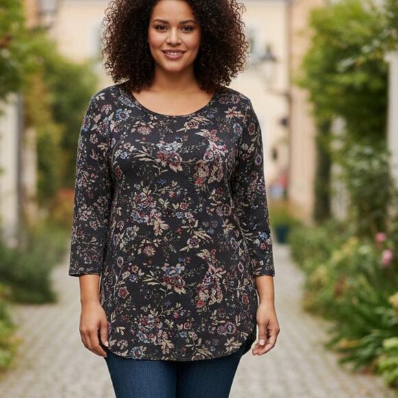 Lane Bryant Tulip-Hem Sweater Tunic Womens Size 14/16 Muted Black Multicolor Top - Picture 1 of 10